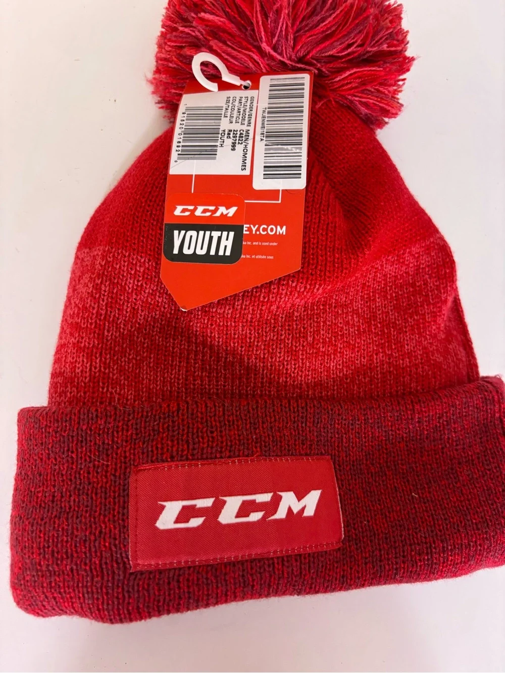 New CCM Youth Red Gradient Youth Pom Winter Beanie Hat